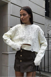 Cable-knitted Hollow Short Sweater